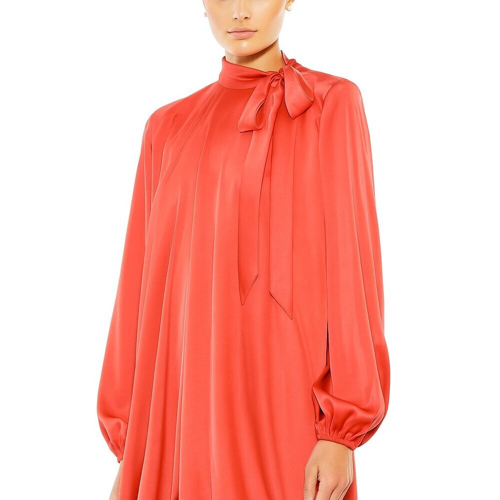 NWT Mac Duggal High Neck Long Sleeve Bubble Hem Dress Coral 2 #9862 - Picture 2 of 8